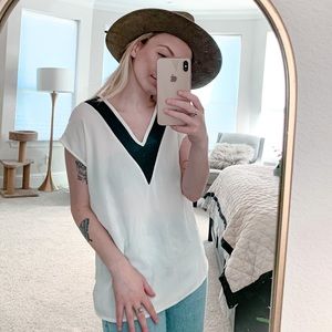 KOTON black and white v neck blouse